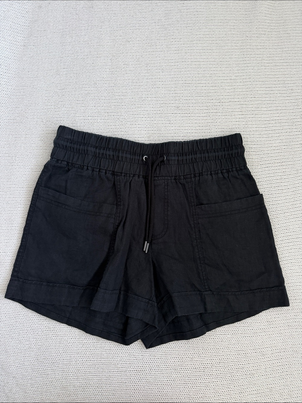 Athleta 100% Linen Drawstring Shorts Black Size 6